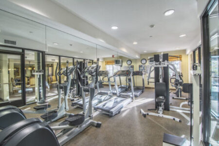Fitness room at Village Court 55+ senior condos at 21345 Hawthorne Blvd